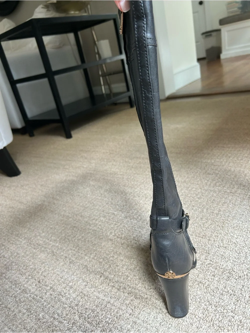 Tory Burch Livingston Black Leather Boots with Gold Accent (Originally $550)